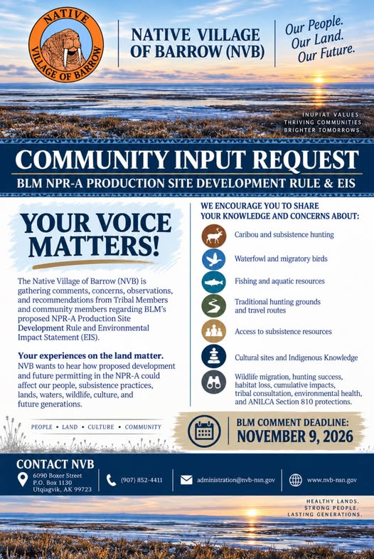 Community Input Request: BLM NPR-A Production Site Development Rule & EIS