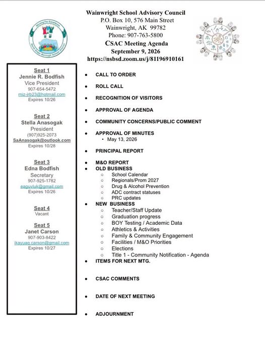 Wainwright School Advisory Council (CSAC) Meeting