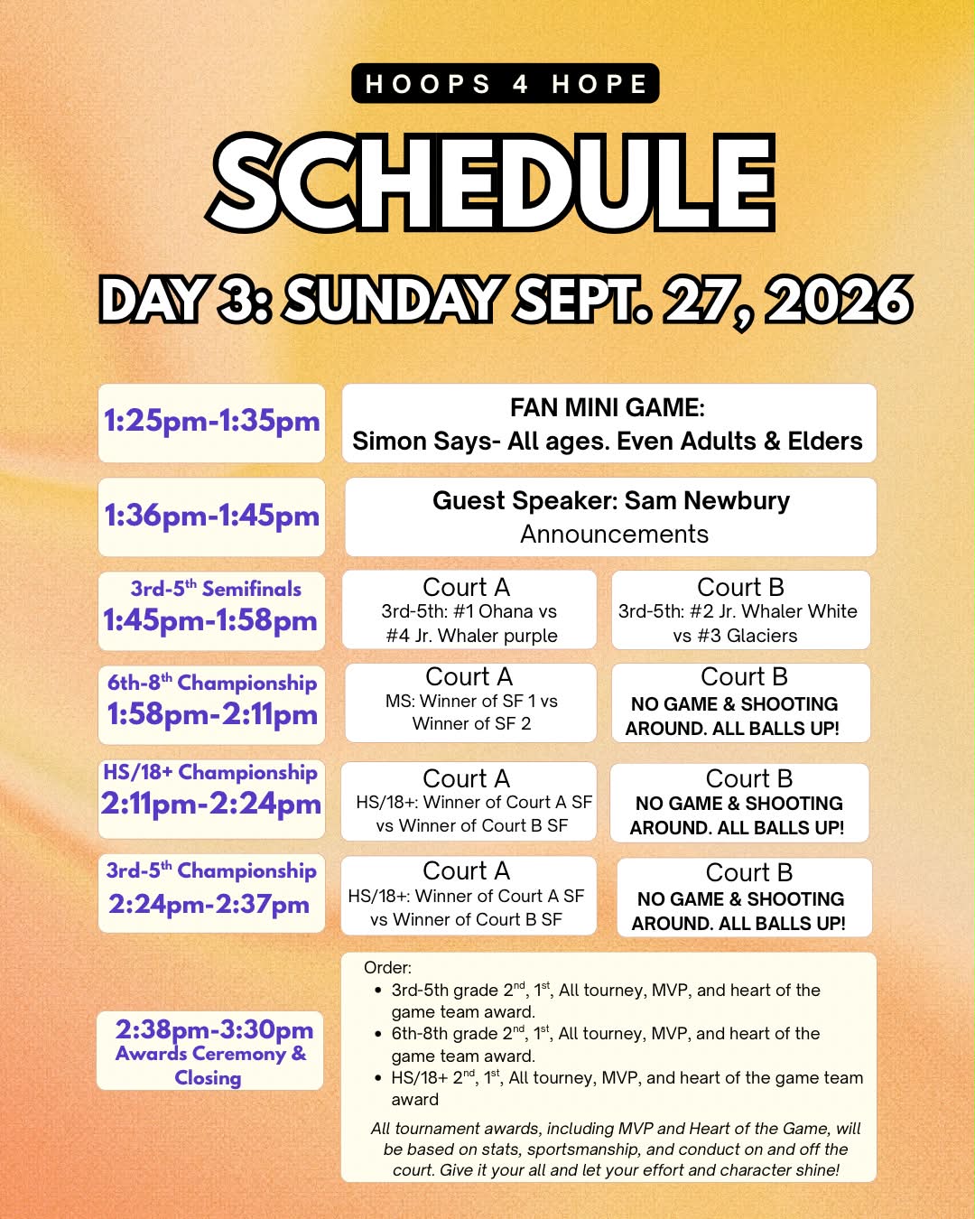 Hoops 4 Hope Tournament - Day 3 Schedule (4/4)