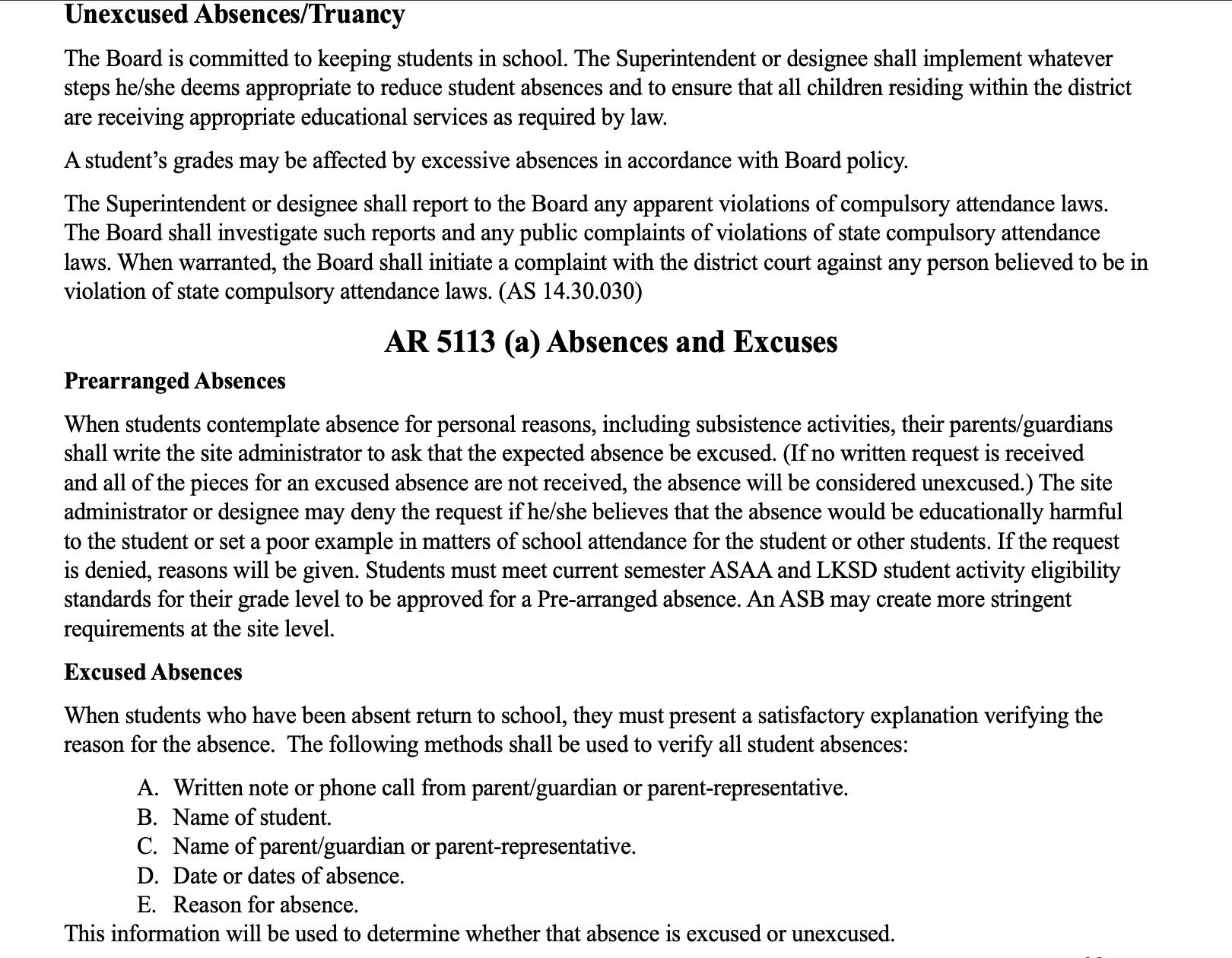 School Policy on Absences and Truancy (1/2)