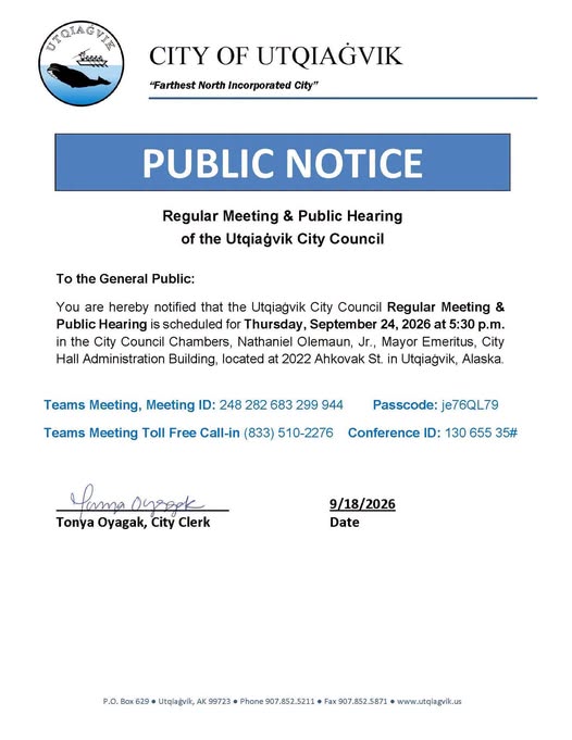 Regular Meeting & Public Hearing of the Utqiagvik City Council