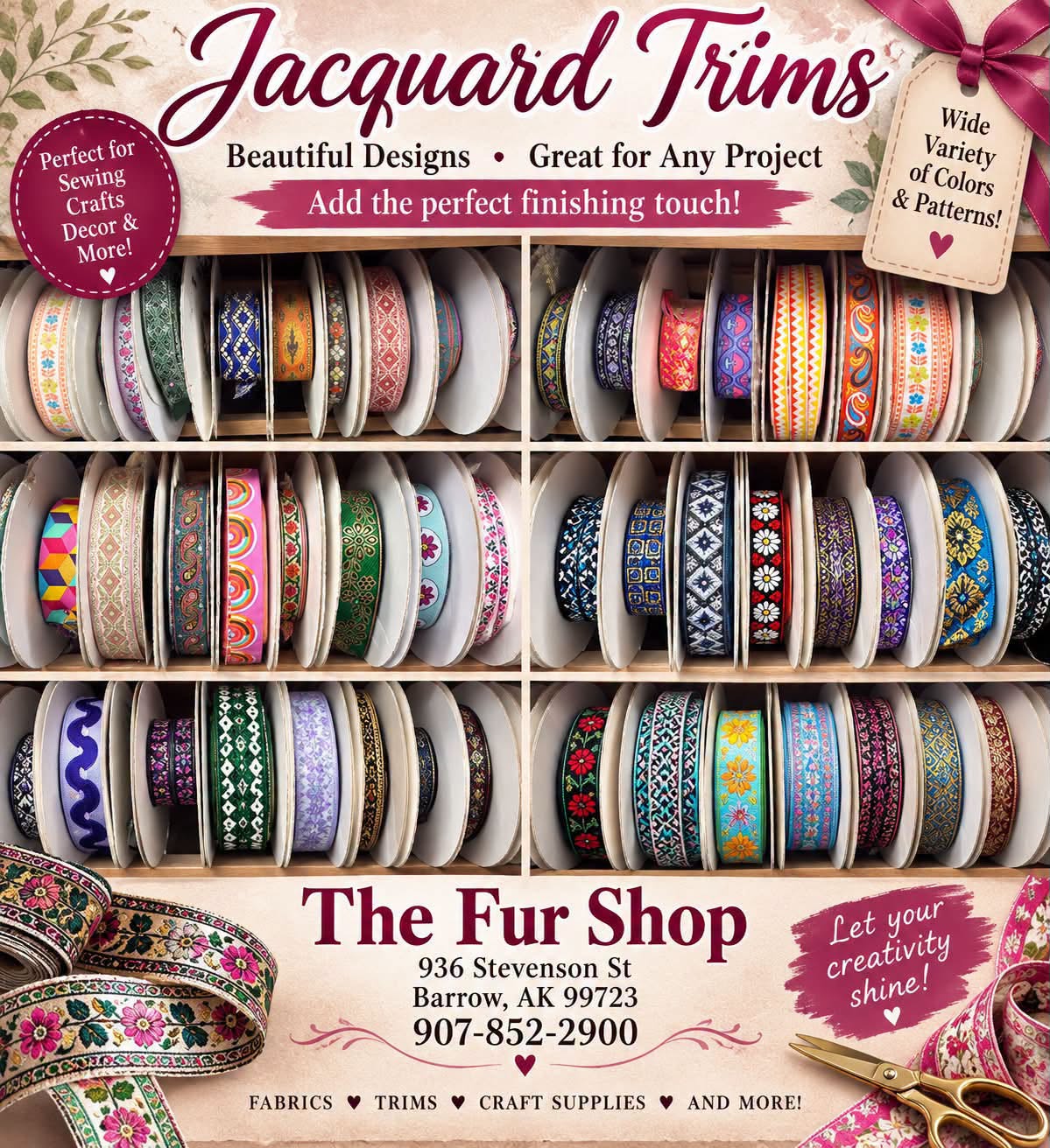 Jacquard Trims & Sewing Supplies Available