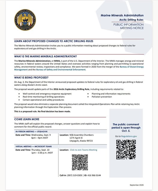 Public Information Meeting Notice: Proposed Changes to Arctic Drilling Rules