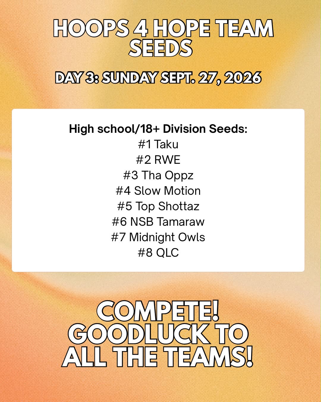 Hoops 4 Hope Tournament - Day 3 Schedule (2/4)