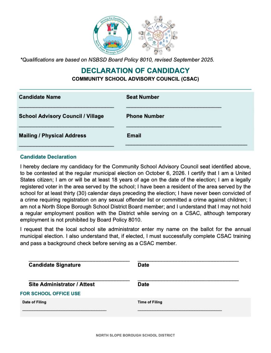 Atqasuk Community School Advisory Council Election (2/3)