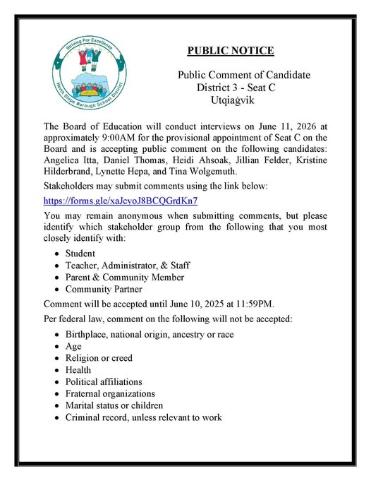 Public Comment of Candidate District 3 (Utqiaġvik) - Seat C (1/2)
