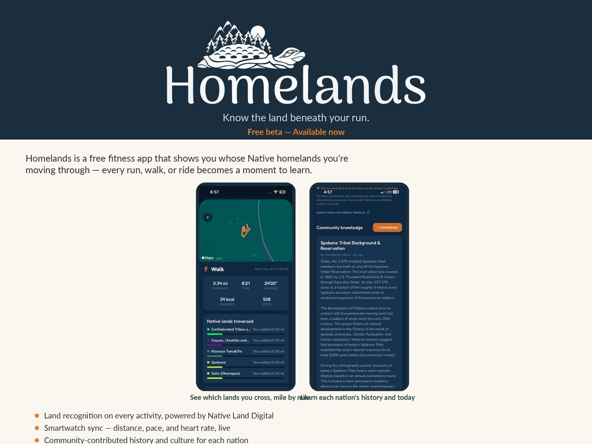 Homelands — a free app that names the Native lands you run, walk or ride through