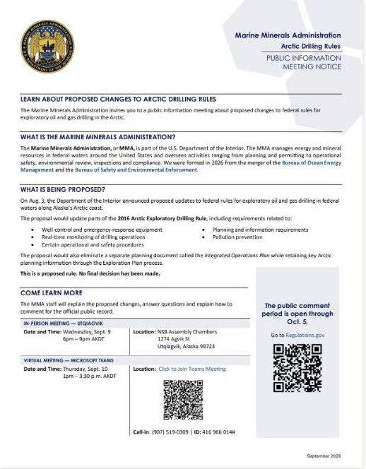 Public Information Meeting — Proposed Arctic Drilling Rules (online, Teams)