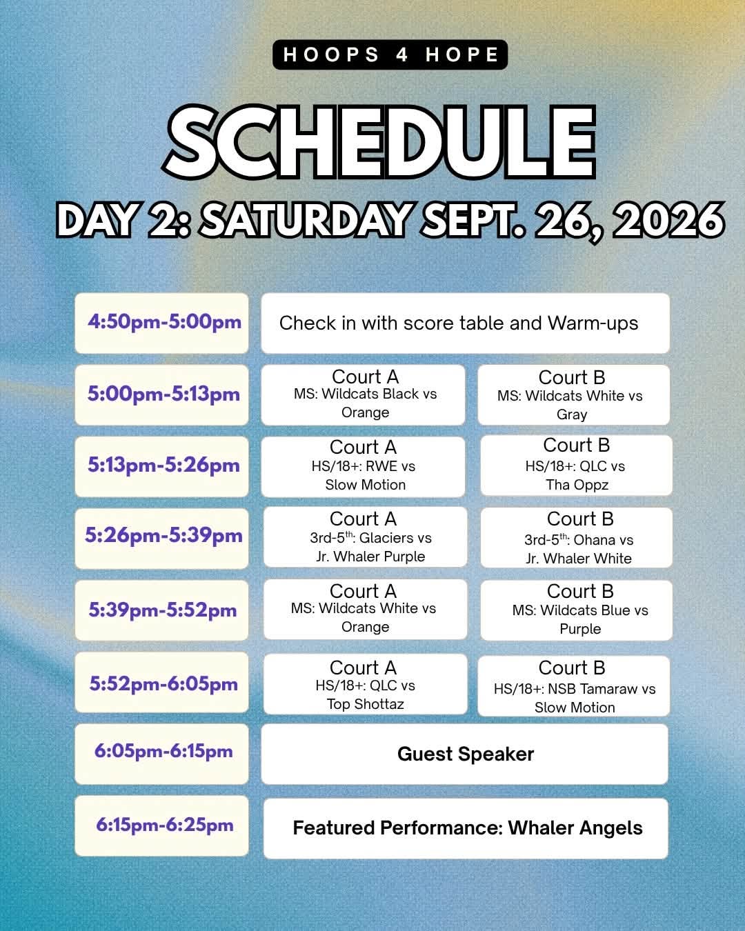 Hoops 4 Hope 3x3 Tourney — Saturday Program (1/6)